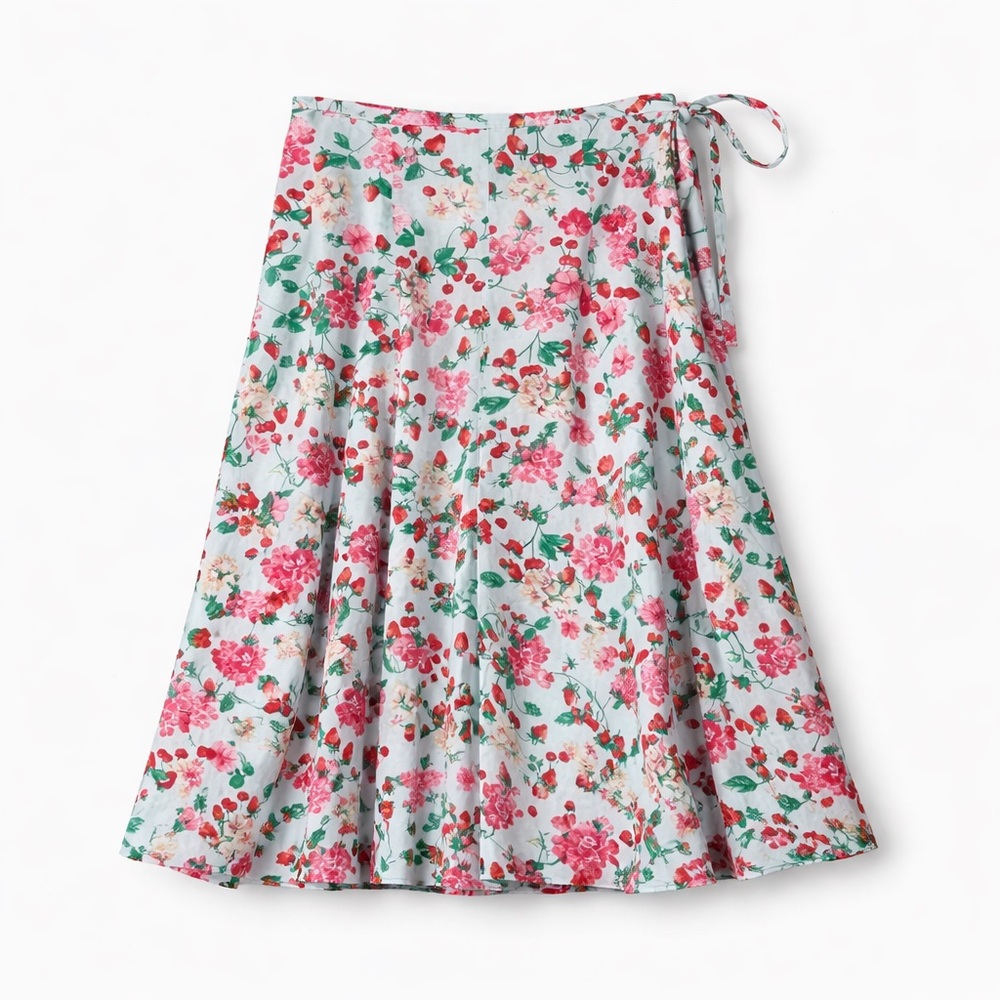 Ann Taylor Floral Wrap Midi Skirt Blue Cherry Blossom Romantic Spring Sz 8p